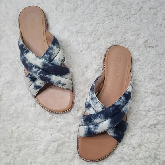 Madewell The Skyler Slide Sandal in Tie-Dye Blue‎ White Size 7 - Picture 1 of 8